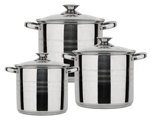 Set Vase Gătit din Inox, 6 Piese, Capacități 7.2 - 4.2 Litri, Bază 3 Straturi (Inducție), Capace din Sticlă Termorezistentă