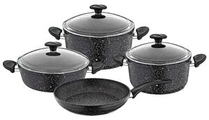 Set Vase de Gătit, 7 Piese, Interior din Granit (Anti-Aderent), Capacități 4.8 - 2 Litri, Capace din Sticlă Termorezistentă, Bază 3 Straturi (Inducție)