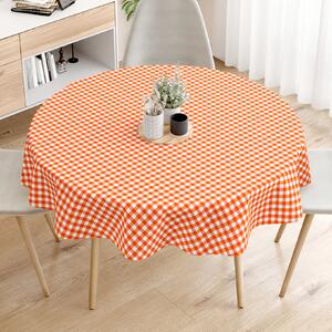 Goldea față de masă decorativă menorca - carouri portocalii și albe - rotundă Ø 140 cm
