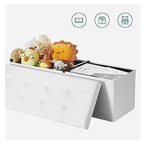 Bancheta de depozitare, Songmics, 120 L, LSF75WT, Alb, 300 Kg, 110 x 38 x 38 cm