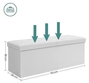 Bancheta de depozitare, Songmics, 120 L, LSF75WT, Alb, 300 Kg, 110 x 38 x 38 cm