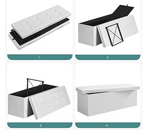 Bancheta de depozitare, Songmics, 120 L, LSF75WT, Alb, 300 Kg, 110 x 38 x 38 cm