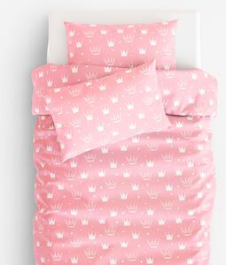 Goldea lenjerie de pat pentru copii din 100% bumbac - coronițe pe roz 140 x 200 și 70 x 90 cm