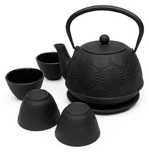 Căldare din fontă cu cești și suport KOGA, 1200 ml, negru
