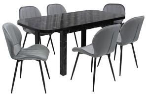 Set masă extensibilă Roma Negru cu 6 Scaune Topaz Gri