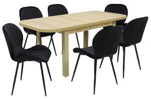 Set masă extensibilă Roma Stejar cu 6 Scaune Topaz Negru