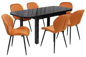 Set masă extensibilă Roma Negru cu 6 Scaune Topaz Portocaliu