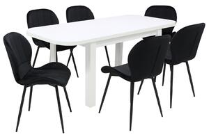 Set masă extensibilă Roma Albă cu 6 Scaune Topaz Negru