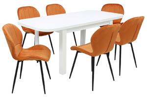 Set masă extensibilă Roma Albă cu 6 Scaune Topaz Portocaliu