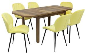 Set masă extensibilă Roma Nuc cu 6 Scaune Topaz Galben