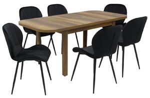 Set masă extensibilă Roma Nuc cu 6 Scaune Topaz Negru