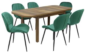 Set masă extensibilă Roma Nuc cu 6 Scaune Topaz Verde