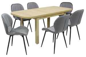 Set masă extensibilă Roma Stejar cu 6 Scaune Topaz Gri