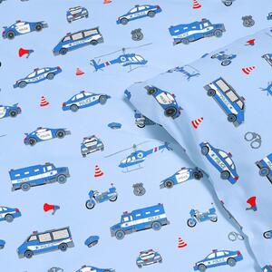 Goldea lenjerie de pat pentru copii din 100% bumbac - mașini de poliție pe albastru deschis 140 x 200 și 70 x 90 cm