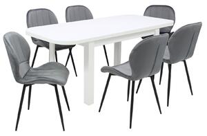 Set masă extensibilă Roma Albă cu 6 Scaune Topaz Gri