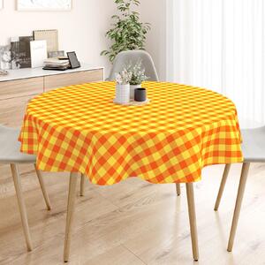 Goldea față de masă din 100% bumbac kanafas - carouri mari galben-portocaliu - rotundă Ø 140 cm