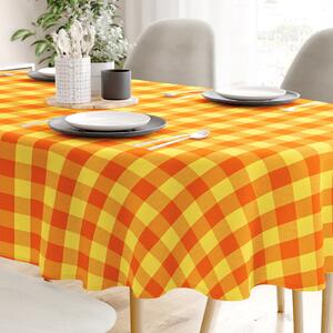 Goldea față de masă din 100% bumbac kanafas - carouri mari galben-portocaliu - ovală 120 x 160 cm