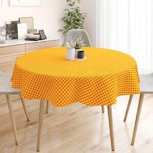 Goldea față de masă din 100% bumbac kanafas - carouri mici de culoare galben-portocaliu - rotundă Ø 140 cm