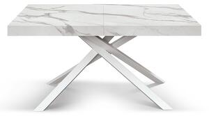 Masă Tifany extensibilă BLAT ALB MARMORAT - 160 cm / 90 cm / h 77 - ALB