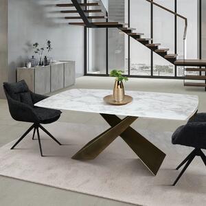 MIRABELLE -MASA BLAT ROTUNJIT CERAMICA ALB EXTENSIBILA -PICIOR METALIC BRONZ 160 cm/90 cm