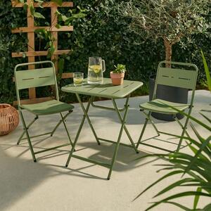 Set mobilier pliabil pentru balcon, masă pătrată 60×60 cm și 2 scaune metalice verzi, design modern, compact