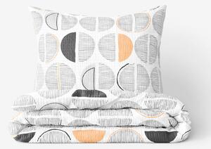 Goldea lenjerie de pat creponată - cercuri gri-portocalii cu dungi pe alb 140 x 200 și 70 x 90 cm