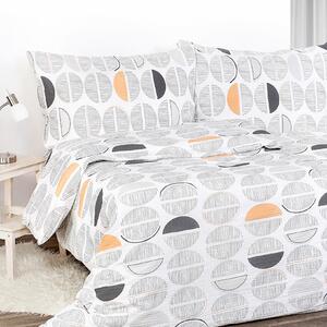 Goldea lenjerie de pat creponată - cercuri gri-portocalii cu dungi pe alb 140 x 200 și 70 x 90 cm