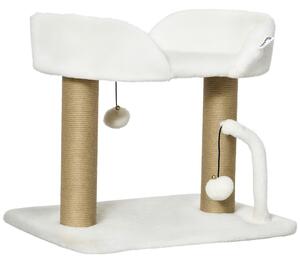 PawHut Turn de Joacă pentru Pisici, max 5kg, Stâlp de Zgâriat din Iută, Mingi Jucărie, Plus, 48x38x42cm, Galben-Alb | Aosom Romania