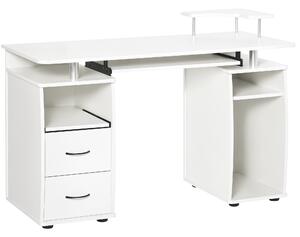 HOMCOM Birou PC din PAL și Oțel Alb cu Tastatură și Raft Monitor, Spațiu Generos de Lucru, 2 Sertare, Design Modern, 120x55x85 cm | Aosom Romania