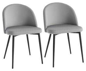 HOMCOM Set 2 Scaune Confortabile pentru Sufragerie și Bucătărie Tapitate cu Catifea Gri Design Modern 49x50x77 cm | Aosom Romania