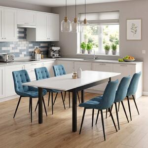 Set masă extensibilă Mara Alb 170x75 cm cu 6 scaune Onix Turcoaz