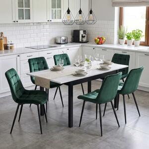Set masă extensibilă Mara Alb 170x75 cm cu 6 scaune Onix Verde Închis