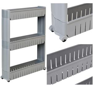 Raft depozitare, 3 polite, baie/bucatarie, roti, design modular, gri