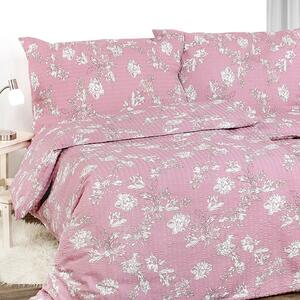 Goldea lenjerie de pat creponată - crini pe roz vechi 140 x 200 și 70 x 90 cm