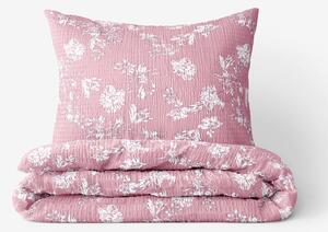 Goldea lenjerie de pat creponată - crini pe roz vechi 140 x 220 și 70 x 90 cm