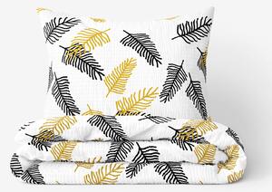 Goldea lenjerie de pat creponată deluxe - frunze de palmier negre și aurii 140 x 200 și 70 x 90 cm