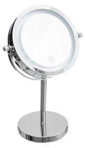 Oglinda cosmetica iluminata cu LED, rotunda, pe baza metalica