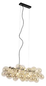 Lampă suspendată design negru cu sticlă chihlimbară cu 8 lumini - Uvas