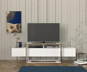 Comodă televizor Living White Serenity, 160 x 46.7 x 49.8 cm, Alb Auriu, UnicUtil