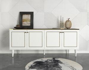 Comoda televizor, Modern Luxe, UnicUtil, 180 x 40 x 76 cm, Alb-Auriu, UUCOM04