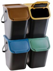 Set 4 cosuri reciclare gunoi Bini, cu manere si capace colorate, 4 x 25 L