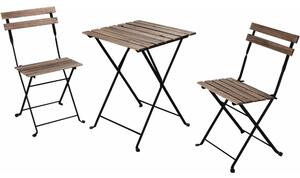 Set mobilier gradina, Quasar & Co.®, pentru balcon, terasa, bistro, format din masa si 2 scaune, pliabil, metal-lemn, natur-negru