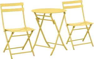 Set mobilier gradina, Quasar & Co.®, pentru balcon, terasa, bistro, format din masa si 2 scaune, pliabil, metal, galben