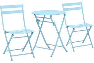 Set mobilier gradina, Quasar & Co.®, pentru balcon, terasa, bistro, format din masa si 2 scaune, pliabil, metal, albastru deschis