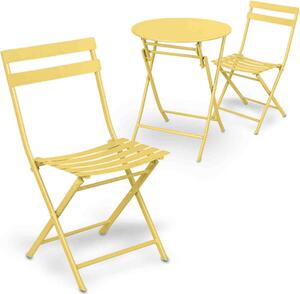 Set mobilier gradina, Quasar & Co.®, pentru balcon, terasa, bistro, format din masa si 2 scaune, pliabil, metal, galben