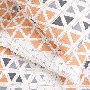 Goldea lenjerie de pat creponată deluxe - triunghiuri gri-portocalii 140 x 200 și 70 x 90 cm
