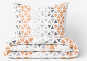 Goldea lenjerie de pat creponată deluxe - triunghiuri gri-portocalii 140 x 200 și 70 x 90 cm