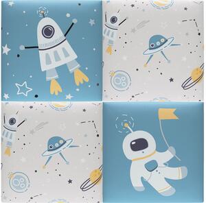 Panou tapițat pentru camera copiilor Ufo 30x30 cm, set 4 buc