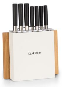 Klarstein Kitano Plus, Set de cuțite, set din 9 bucăți, suport din lemn, bucată din bambus pentru tăiere, albă