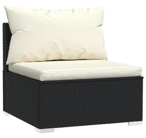 Canapea cu 4 locuri, cu perne, negru, poliratan